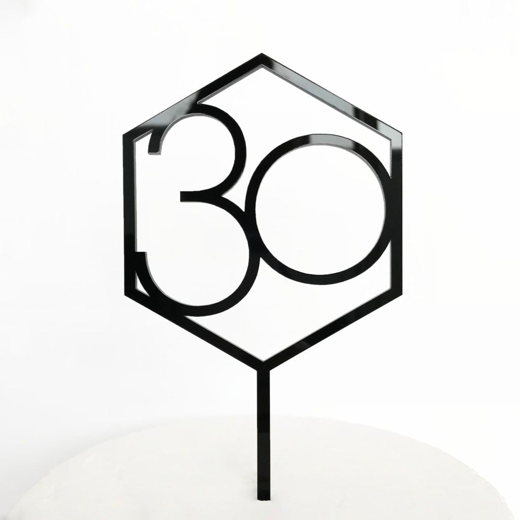 Acrylic Cake Topper - Number "30" Hexagon - TMF Cake Designs